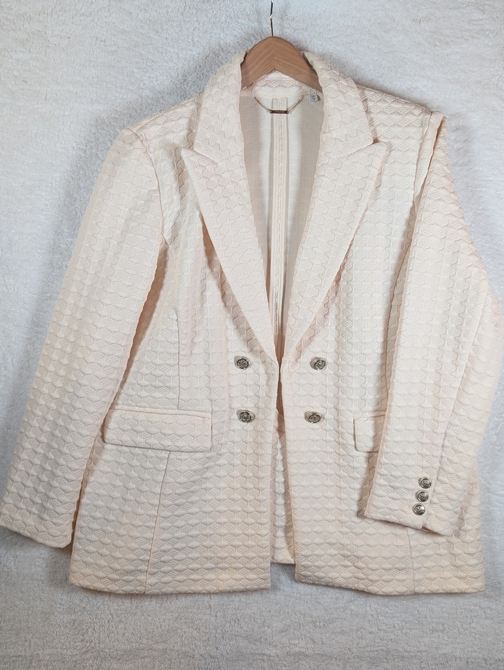 Chico's Cream Quilted Double-Breasted Blazer